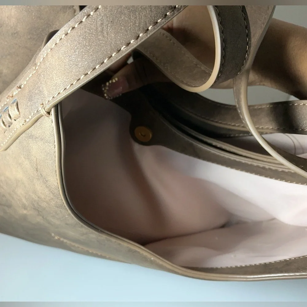 Style & Co Whip-Stitch Soft 4-Poster Tote in a metallic/bronze colo